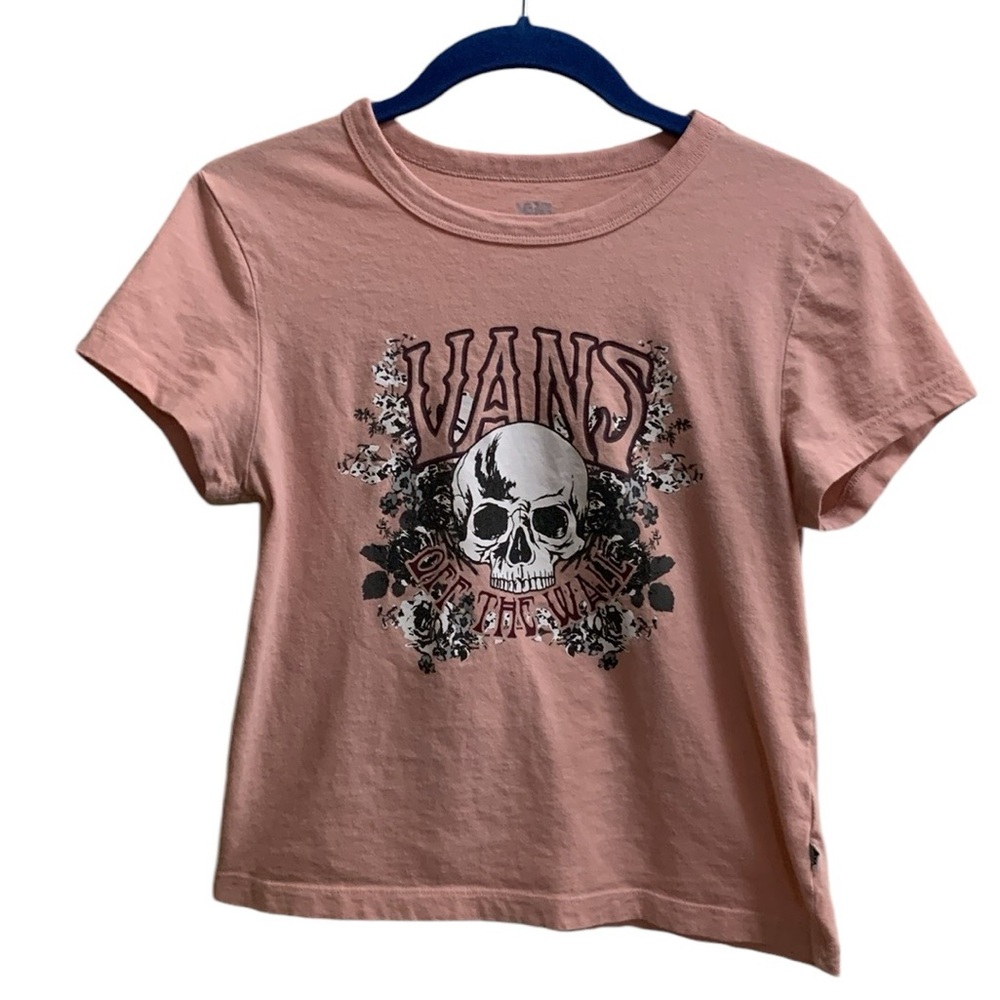 Vans Off The Wall Pink Floral Skull Tee Shirt Women’s Size Small Skater